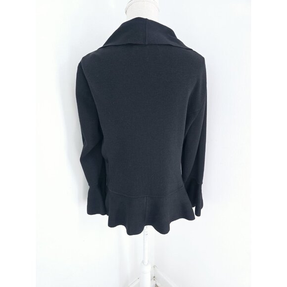 St. John Ruffle Black Waterfall Drape Wool Knit Open Cardigan Sweater 16 XL - Picture 7 of 10